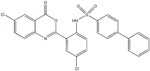 N-[4-chloro-2-(6-chloro-4-oxo-4H-3,1-benzoxazin-2-yl)phenyl][1,1'-biphenyl]-4-sulfonamide Struktur