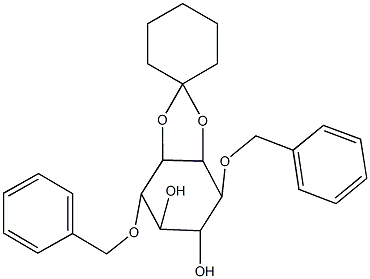 6,9-bis(benzyloxy)-spiro(2,4-dioxabicyclo[4.3.0]nonane-3,1'-cyclohexane)-7,8-diol Struktur