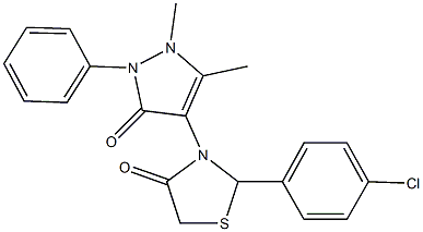 2-(4-chlorophenyl)-3-(1,5-dimethyl-3-oxo-2-phenyl-2,3-dihydro-1H-pyrazol-4-yl)-1,3-thiazolidin-4-one Struktur