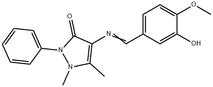 4-[(3-hydroxy-4-methoxybenzylidene)amino]-1,5-dimethyl-2-phenyl-1,2-dihydro-3H-pyrazol-3-one Struktur