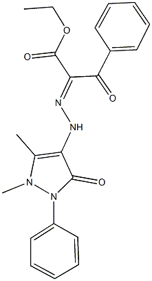 ethyl 2-[(1,5-dimethyl-3-oxo-2-phenyl-2,3-dihydro-1H-pyrazol-4-yl)hydrazono]-3-oxo-3-phenylpropanoate Struktur