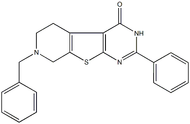 7-benzyl-2-phenyl-5,6,7,8-tetrahydropyrido[4',3':4,5]thieno[2,3-d]pyrimidin-4(3H)-one Struktur