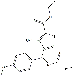 ethyl 5-amino-4-[4-(methyloxy)phenyl]-2-(methylsulfanyl)thieno[2,3-d]pyrimidine-6-carboxylate Struktur