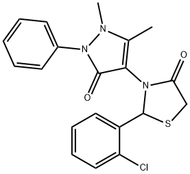 2-(2-chlorophenyl)-3-(1,5-dimethyl-3-oxo-2-phenyl-2,3-dihydro-1H-pyrazol-4-yl)-1,3-thiazolidin-4-one Struktur