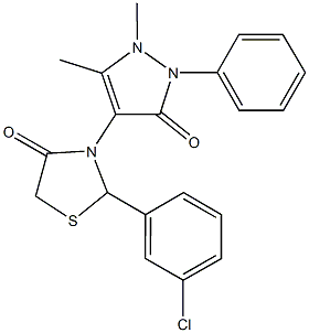 2-(3-chlorophenyl)-3-(1,5-dimethyl-3-oxo-2-phenyl-2,3-dihydro-1H-pyrazol-4-yl)-1,3-thiazolidin-4-one Struktur