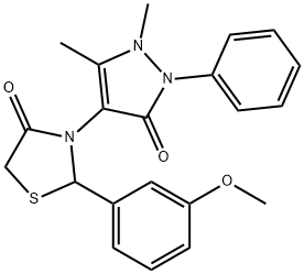 3-(1,5-dimethyl-3-oxo-2-phenyl-2,3-dihydro-1H-pyrazol-4-yl)-2-(3-methoxyphenyl)-1,3-thiazolidin-4-one Struktur