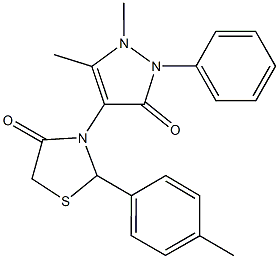 3-(1,5-dimethyl-3-oxo-2-phenyl-2,3-dihydro-1H-pyrazol-4-yl)-2-(4-methylphenyl)-1,3-thiazolidin-4-one Struktur