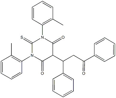 1,3-bis(2-methylphenyl)-5-(3-oxo-1,3-diphenylpropyl)-2-thioxodihydro-4,6(1H,5H)-pyrimidinedione Struktur