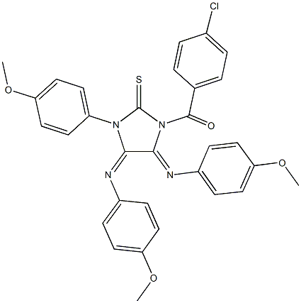 1-(4-chlorobenzoyl)-3-(4-methoxyphenyl)-4,5-bis[(4-methoxyphenyl)imino]imidazolidine-2-thione Struktur