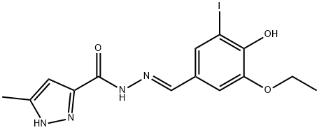 N'-(3-ethoxy-4-hydroxy-5-iodobenzylidene)-3-methyl-1H-pyrazole-5-carbohydrazide Struktur