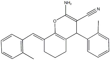 2-amino-8-(2-methylbenzylidene)-4-(2-methylphenyl)-5,6,7,8-tetrahydro-4H-chromene-3-carbonitrile Struktur