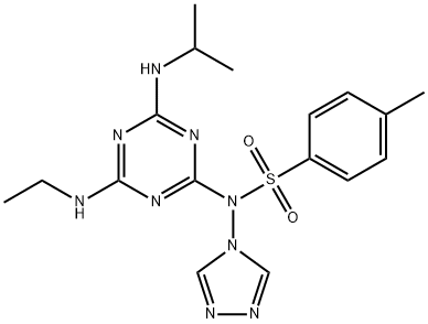 N-[4-(ethylamino)-6-(isopropylamino)-1,3,5-triazin-2-yl]-4-methyl-N-(4H-1,2,4-triazol-4-yl)benzenesulfonamide Struktur