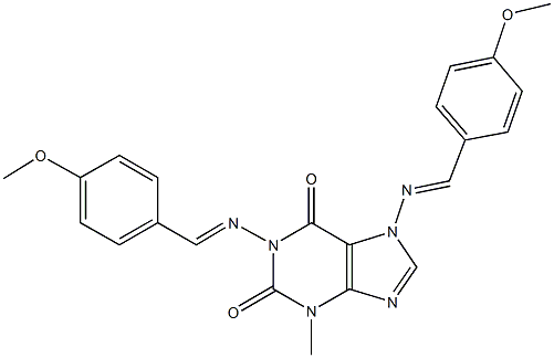 1,7-bis[(4-methoxybenzylidene)amino]-3-methyl-3,7-dihydro-1H-purine-2,6-dione Struktur