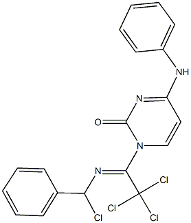 4-anilino-1-{2,2,2-trichloro-N-[chloro(phenyl)methyl]ethanimidoyl}-2(1H)-pyrimidinone Struktur