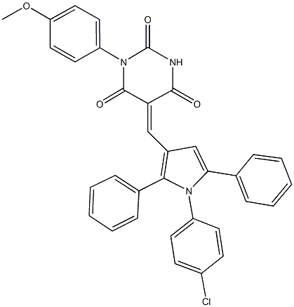 5-{[1-(4-chlorophenyl)-2,5-diphenyl-1H-pyrrol-3-yl]methylene}-1-(4-methoxyphenyl)-2,4,6(1H,3H,5H)-pyrimidinetrione Struktur