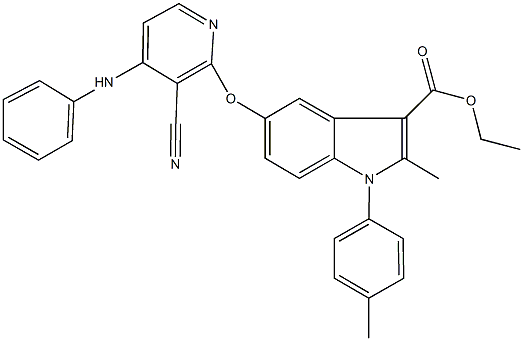 ethyl 5-[(4-anilino-3-cyano-2-pyridinyl)oxy]-2-methyl-1-(4-methylphenyl)-1H-indole-3-carboxylate Struktur