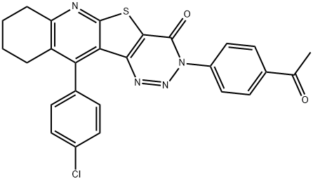 3-(4-acetylphenyl)-11-(4-chlorophenyl)-7,8,9,10-tetrahydro[1,2,3]triazino[4',5':4,5]thieno[2,3-b]quinolin-4(3H)-one Struktur