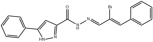 N'-(2-bromo-3-phenyl-2-propenylidene)-3-phenyl-1H-pyrazole-5-carbohydrazide Struktur