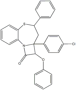 2a-(4-chlorophenyl)-2-phenoxy-4-phenyl-2,2a,3,4-tetrahydro-1H-azeto[2,1-d][1,5]benzothiazepin-1-one Struktur