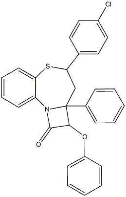 4-(4-chlorophenyl)-2-phenoxy-2a-phenyl-2,2a,3,4-tetrahydro-1H-azeto[2,1-d][1,5]benzothiazepin-1-one Struktur