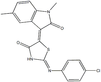 3-{2-[(4-chlorophenyl)imino]-4-oxo-1,3-thiazolidin-5-ylidene}-1,5-dimethyl-1,3-dihydro-2H-indol-2-one Struktur