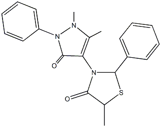 3-(1,5-dimethyl-3-oxo-2-phenyl-2,3-dihydro-1H-pyrazol-4-yl)-5-methyl-2-phenyl-1,3-thiazolidin-4-one Struktur