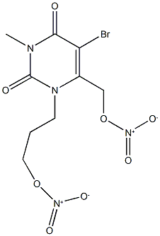 5-bromo-6-({nitrooxy}methyl)-1-(3-{nitrooxy}propyl)-3-methyl-2,4(1H,3H)-pyrimidinedione Struktur