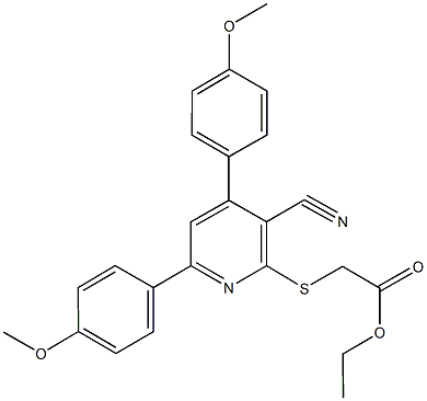 ethyl 2-{[3-cyano-4,6-bis(4-methoxyphenyl)-2-pyridinyl]sulfanyl}acetate Struktur