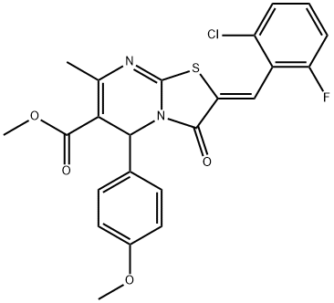 methyl 2-(2-chloro-6-fluorobenzylidene)-5-(4-methoxyphenyl)-7-methyl-3-oxo-2,3-dihydro-5H-[1,3]thiazolo[3,2-a]pyrimidine-6-carboxylate Struktur