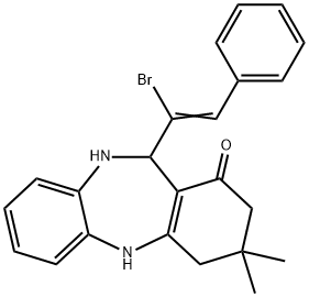 11-(1-bromo-2-phenylvinyl)-3,3-dimethyl-2,3,4,5,10,11-hexahydro-1H-dibenzo[b,e][1,4]diazepin-1-one Struktur