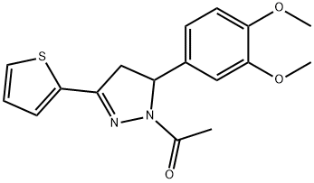 1-acetyl-5-(3,4-dimethoxyphenyl)-3-(2-thienyl)-4,5-dihydro-1H-pyrazole Struktur