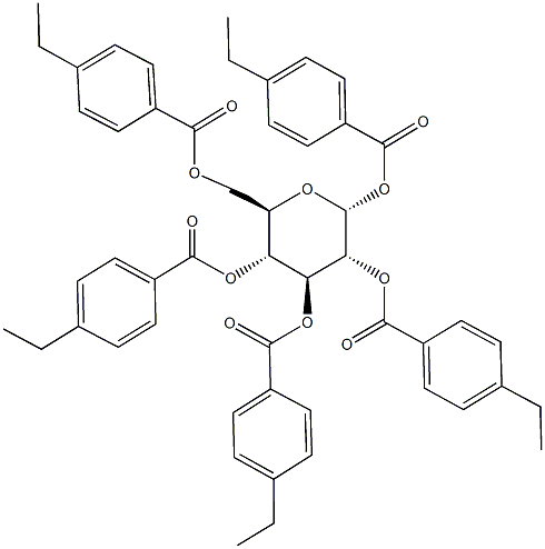 1,2,3,4,6-pentakis-O-(4-ethylbenzoyl)hexopyranose Struktur