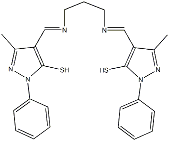 3-methyl-4-{[(3-{[(3-methyl-1-phenyl-5-sulfanyl-1H-pyrazol-4-yl)methylene]amino}propyl)imino]methyl}-1-phenyl-1H-pyrazole-5-thiol Struktur