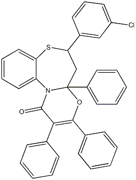 6-(3-chlorophenyl)-2,3,4a-triphenyl-5,6-dihydro-1H,4aH-[1,3]oxazino[2,3-d][1,5]benzothiazepin-1-one Struktur