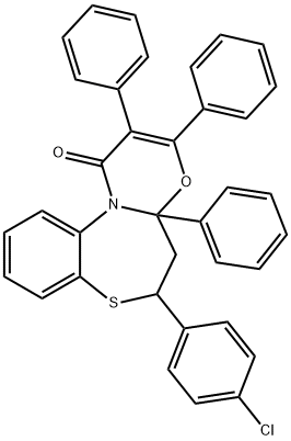 6-(4-chlorophenyl)-2,3,4a-triphenyl-5,6-dihydro-1H,4aH-[1,3]oxazino[2,3-d][1,5]benzothiazepin-1-one Struktur