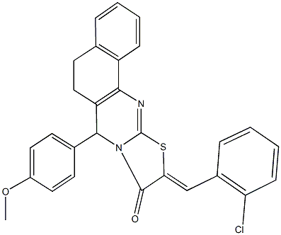 10-(2-chlorobenzylidene)-7-(4-methoxyphenyl)-5,7-dihydro-6H-benzo[h][1,3]thiazolo[2,3-b]quinazolin-9(10H)-one Struktur