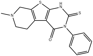 7-methyl-3-phenyl-2-thioxo-2,3,5,6,7,8-hexahydropyrido[4',3':4,5]thieno[2,3-d]pyrimidin-4(1H)-one Struktur