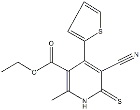 ethyl 5-cyano-2-methyl-4-(2-thienyl)-6-thioxo-1,6-dihydro-3-pyridinecarboxylate Struktur