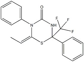 6-ethylidene-2,5-diphenyl-2-(trifluoromethyl)-1,3,5-thiadiazinan-4-one Struktur