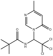 2,2-dimethyl-N-[2,2,2-trichloro-1-(4-methyl-6-oxo-1(6H)-pyrimidinyl)ethyl]propanamide Struktur