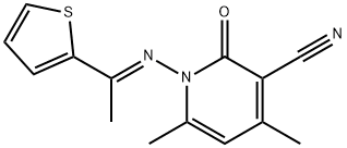 4,6-dimethyl-2-oxo-1-{[1-(2-thienyl)ethylidene]amino}-1,2-dihydro-3-pyridinecarbonitrile Struktur