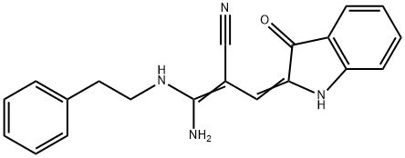 3-amino-2-[(3-oxo-1,3-dihydro-2H-indol-2-ylidene)methyl]-3-[(2-phenylethyl)amino]acrylonitrile Struktur