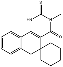 3-methyl-2-thioxo-2,3,5,6-tetrahydrospiro(benzo[h]quinazoline-5,1'-cyclohexane)-4(1H)-one Struktur