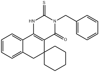 3-benzyl-2-thioxo-2,3,5,6-tetrahydrospiro(benzo[h]quinazoline-5,1'-cyclohexane)-4(1H)-one Struktur