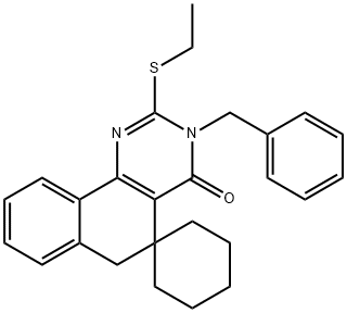 3-benzyl-2-(ethylsulfanyl)-5,6-dihydrospiro(benzo[h]quinazoline-5,1'-cyclohexane)-4(3H)-one Struktur