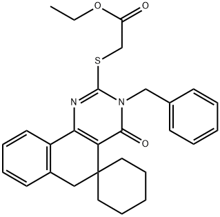 ethyl {[3-benzyl-4-oxo-3,4,5,6-tetrahydrospiro(benzo[h]quinazoline-5,1'-cyclohexane)-2-yl]sulfanyl}acetate Struktur