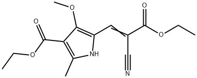 ethyl 5-(2-cyano-3-ethoxy-3-oxo-1-propenyl)-4-methoxy-2-methyl-1H-pyrrole-3-carboxylate Struktur