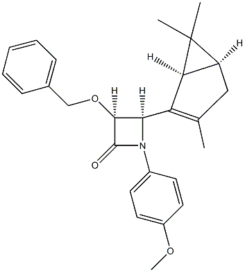 3-(benzyloxy)-1-(4-methoxyphenyl)-4-(3,6,6-trimethylbicyclo[3.1.0]hex-2-en-2-yl)-2-azetidinone Struktur