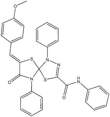 7-(4-methoxybenzylidene)-8-oxo-N,1,9-triphenyl-4,6-dithia-1,2,9-triazaspiro[4.4]non-2-ene-3-carboxamide Struktur