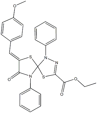 ethyl 7-(4-methoxybenzylidene)-8-oxo-1,9-diphenyl-4,6-dithia-1,2,9-triazaspiro[4.4]non-2-ene-3-carboxylate Struktur